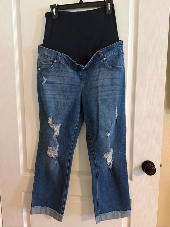 Time and Tru Denim - Time and Tru Distressed Maternity w/Panel Dark Blue Boyfriend Jeans.    Sz 12/14